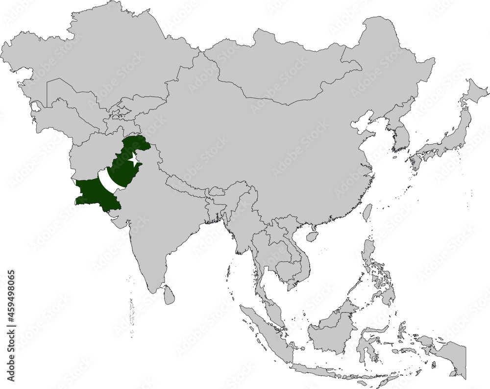 Fototapeta premium Map of Pakistan with national flag on Gray map of Asia