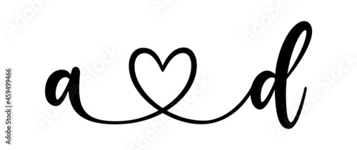 ad, da, letters with heart Monogram, monogram wedding logo. Love icon, couples Initials, lower case, connecting HEART, home decor,