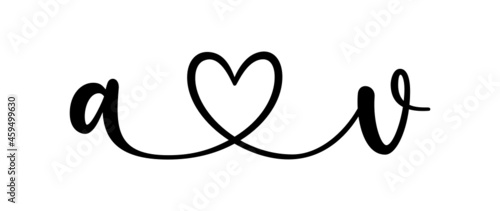 av, va, letters with heart Monogram, monogram wedding logo. Love icon, couples Initials, lower case, connecting HEART, home decor,