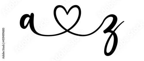 az, za, letters with heart Monogram, monogram wedding logo. Love icon, couples Initials, lower case, connecting HEART, home decor,