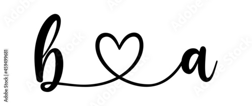 ba, ab, letters with heart Monogram, monogram wedding logo. Love icon, couples Initials, lower case, connecting HEART, home decor,