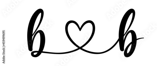 bb, bb, letters with heart Monogram, monogram wedding logo. Love icon, couples Initials, lower case, connecting HEART, home decor,