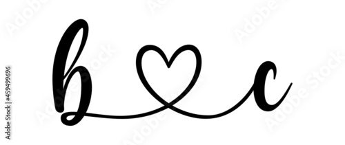 bc, cb, letters with heart Monogram, monogram wedding logo. Love icon, couples Initials, lower case, connecting HEART, home decor,