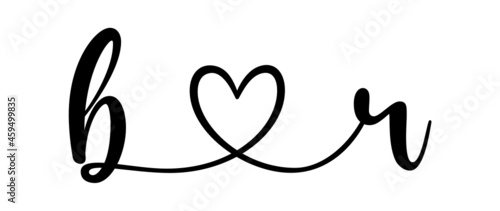 br, rb, letters with heart Monogram, monogram wedding logo. Love icon, couples Initials, lower case, connecting HEART, home decor,