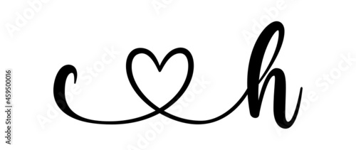 ch, hc, letters with heart Monogram, monogram wedding logo. Love icon, couples Initials, lower case, connecting HEART, home decor,