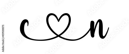 cn, nc, letters with heart Monogram, monogram wedding logo. Love icon, couples Initials, lower case, connecting HEART, home decor,