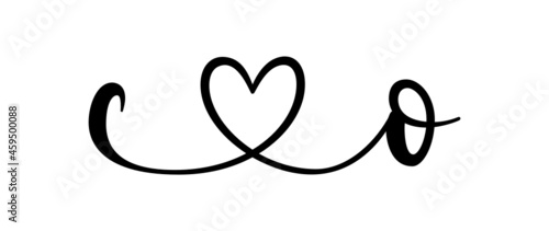 co, oc, letters with heart Monogram, monogram wedding logo. Love icon, couples Initials, lower case, connecting HEART, home decor,