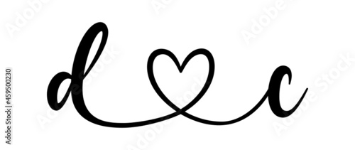 dc, cd, letters with heart Monogram, monogram wedding logo. Love icon, couples Initials, lower case, connecting HEART, home decor,