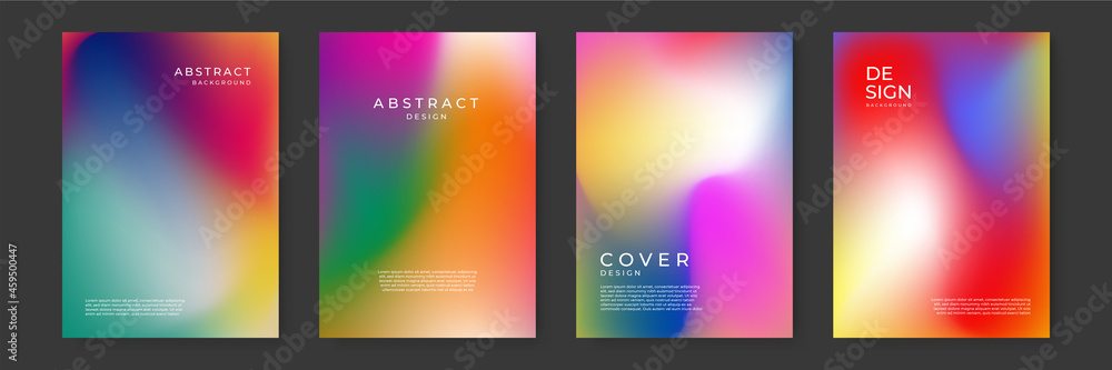 Bright color background with mesh gradient texture for minimal dynamic cover design. Blue, pink, red, yellow. Vector illustration for your graphic design, banner, summer or aqua poster