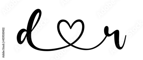 dr, rd, letters with heart Monogram, monogram wedding logo. Love icon, couples Initials, lower case, connecting HEART, home decor,