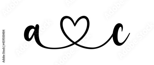 ac, ca, letters with heart Monogram, monogram wedding logo. Love icon, couples Initials, lower case, connecting HEART, home decor,