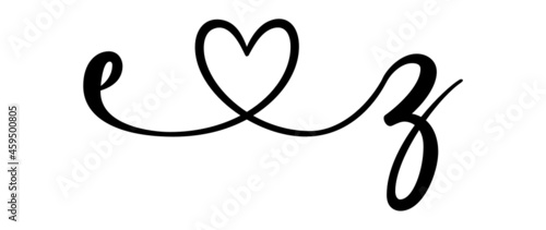 ez, ze, letters with heart Monogram, monogram wedding logo. Love icon, couples Initials, lower case, connecting HEART, home decor,