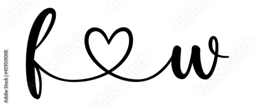 fw, wf, letters with heart Monogram, monogram wedding logo. Love icon, couples Initials, lower case, connecting HEART, home decor,