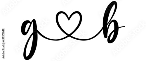 gb, bg, letters with heart Monogram, monogram wedding logo. Love icon, couples Initials, lower case, connecting HEART, home decor,
