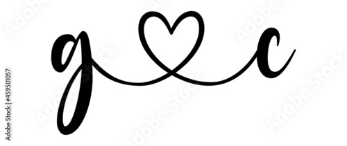 gc, cg, letters with heart Monogram, monogram wedding logo. Love icon, couples Initials, lower case, connecting HEART, home decor,