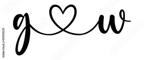 gw, wg, letters with heart Monogram, monogram wedding logo. Love icon, couples Initials, lower case, connecting HEART, home decor,