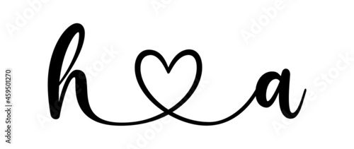 ha, ah, letters with heart Monogram, monogram wedding logo. Love icon, couples Initials, lower case, connecting HEART, home decor,