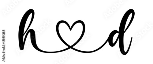 hd, dh, letters with heart Monogram, monogram wedding logo. Love icon, couples Initials, lower case, connecting HEART, home decor,