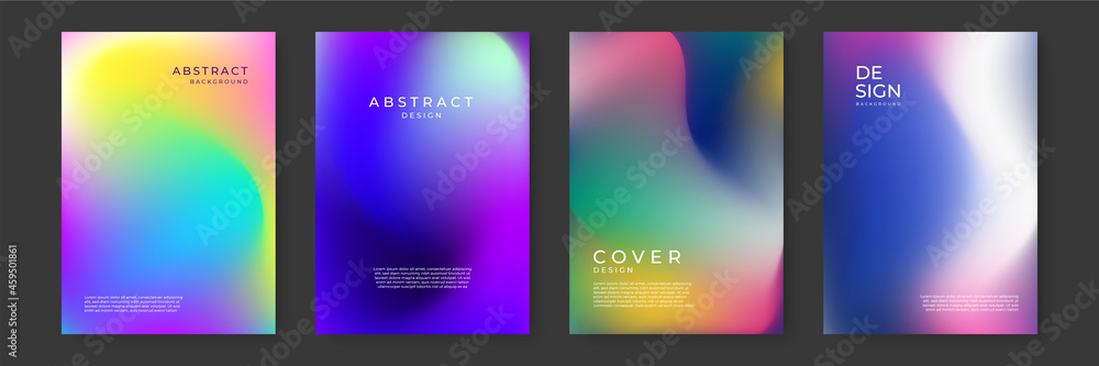 Blurred backgrounds set with modern abstract blurred color gradient patterns on white. Smooth templates collection for brochures, posters, banners, flyers and cards. Vector illustration. Blurred backgrounds set with modern abstract blurred color gradient patterns on white. Smooth templates collection for brochures, posters, banners, flyers and cards. Vector illustration.