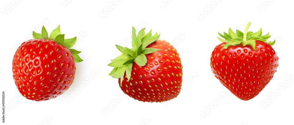 Close-up berry set on white background. Three perfect strawberry isolated. Close-up berry set on white background. Three perfect strawberry isolated.