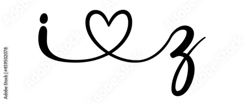 iz, zi, letters with heart Monogram, monogram wedding logo. Love icon, couples Initials, lower case, connecting HEART, home decor,