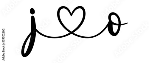 jo, oj, letters with heart Monogram, monogram wedding logo. Love icon, couples Initials, lower case, connecting HEART, home decor,