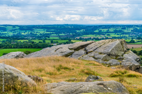 A view south from the summit of the Almscliffe crag in Yorkshire, UK in summertime photo