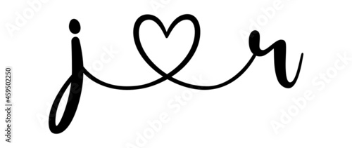jr, rj, letters with heart Monogram, monogram wedding logo. Love icon, couples Initials, lower case, connecting HEART, home decor,