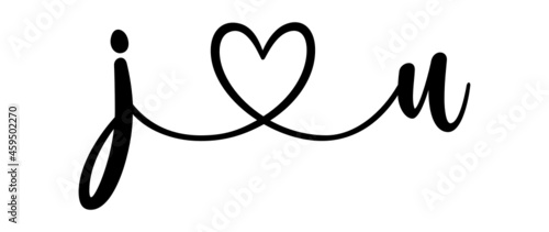 ju, uj, letters with heart Monogram, monogram wedding logo. Love icon, couples Initials, lower case, connecting HEART, home decor,