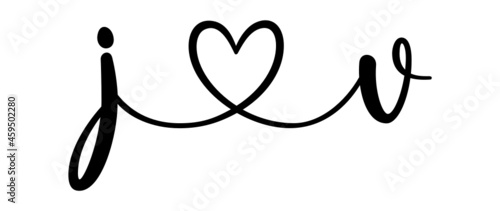 jv, vj, letters with heart Monogram, monogram wedding logo. Love icon, couples Initials, lower case, connecting HEART, home decor,