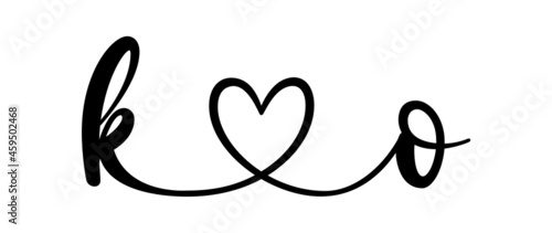 ko, ok, letters with heart Monogram, monogram wedding logo. Love icon, couples Initials, lower case, connecting HEART, home decor,