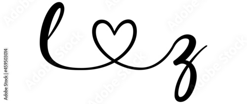 lz, zl, letters with heart Monogram, monogram wedding logo. Love icon, couples Initials, lower case, connecting HEART, home decor,