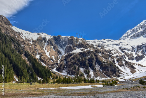 Hintersee, Salzburg, Pinzgau, Wasserfall, Schleier, Felberbach, Bach, Wasser, hoch, verwehen, herabstürzen, Wasserschleier, Gebirgssee, Felbertal, Talschluss, Hochspannungsleitung, Stromleitung, Leitu photo