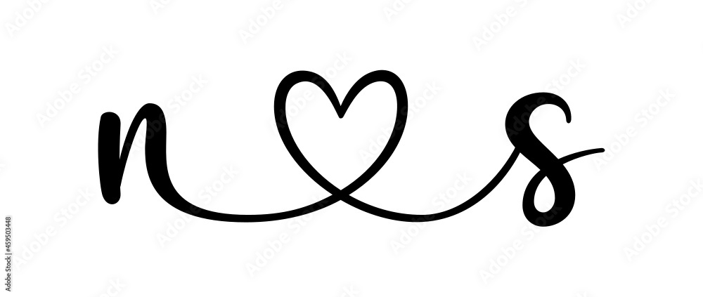 ns, sn, letters with heart Monogram, monogram wedding logo. Love icon, couples Initials, lower case, connecting HEART, home decor, ns, sn, letters with heart Monogram, monogram wedding logo. Love icon, couples Initials, lower case, connecting HEART, home decor,