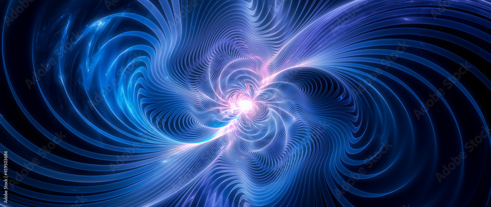 Blue glowing gravitational waves abstract background - obrazy, fototapety, plakaty 