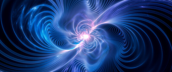 Fototapete Fraktale Wellen Blau leuchtende Gravitationswellen abstrakt  © sakkmesterke