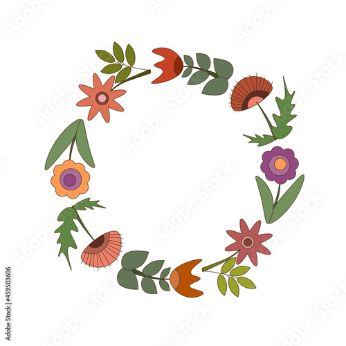 Vector stylish circle colorful flower frame.
