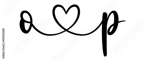 op, po, letters with heart Monogram, monogram wedding logo. Love icon, couples Initials, lower case, connecting HEART, home decor,