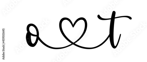 ot, to, letters with heart Monogram, monogram wedding logo. Love icon, couples Initials, lower case, connecting HEART, home decor,