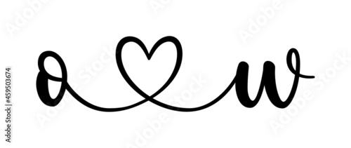 ow, wo, letters with heart Monogram, monogram wedding logo. Love icon, couples Initials, lower case, connecting HEART, home decor,