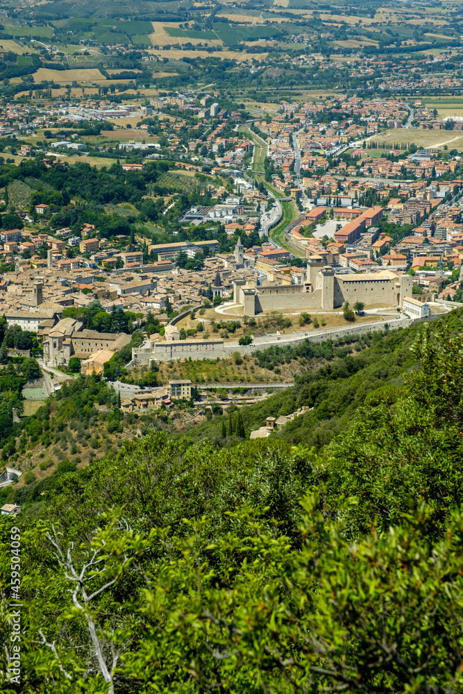 Panoramic view of Spoleto from Monteluco, Umbria, Italy