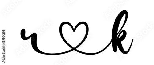 rk, kr, letters with heart Monogram, monogram wedding logo. Love icon, couples Initials, lower case, connecting HEART, home decor,