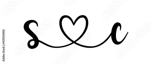 sc, cs, letters with heart Monogram, monogram wedding logo. Love icon, couples Initials, lower case, connecting HEART, home decor,