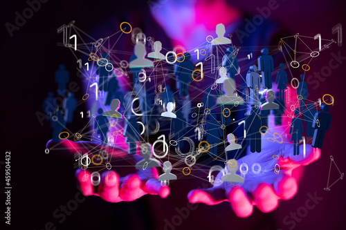 Abstract network of physical devices on the Internet using a network connection with statistics numbers 3d illustration