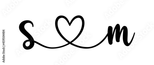 sm, ms, letters with heart Monogram, monogram wedding logo. Love icon, couples Initials, lower case, connecting HEART, home decor,