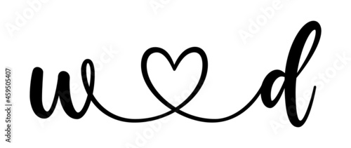 wd, dw, letters with heart Monogram, monogram wedding logo. Love icon, couples Initials, lower case, connecting HEART, home decor,