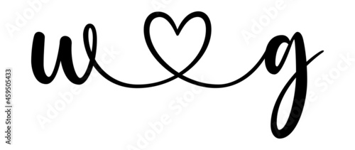 wg, gw, letters with heart Monogram, monogram wedding logo. Love icon, couples Initials, lower case, connecting HEART, home decor,