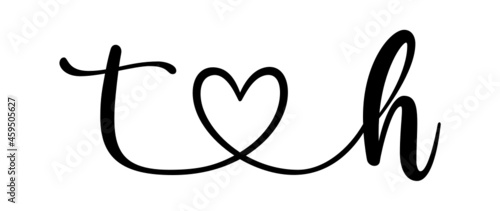 th, ht, letters with heart Monogram, monogram wedding logo. Love icon, couples Initials, lower case, connecting HEART, home decor,