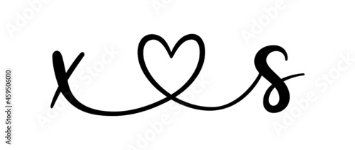 xs, sx, letters with heart Monogram, monogram wedding logo. Love icon, couples Initials, lower case, connecting HEART, home decor,