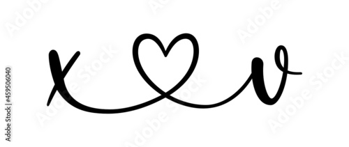 xv, vx, letters with heart Monogram, monogram wedding logo. Love icon, couples Initials, lower case, connecting HEART, home decor,